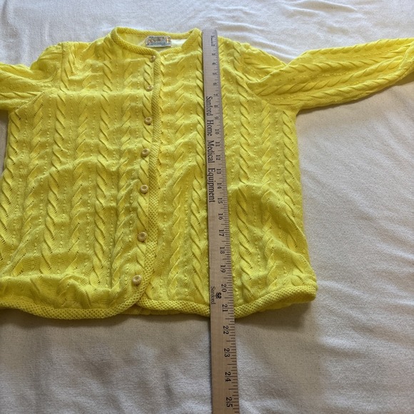 VTG Yellow Knit‎ Button Up Cardigan Sweater Grandmacore Coastal Women SzS (38) - Picture 7 of 9